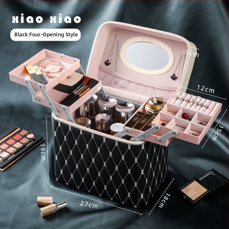 Prijenosna kućna kozmetička torbica s velikom kapacitetom i višefunkcionalni stolni organizator za njegu kože | PU materijal, univerzalni kotačići, zatvarač, vodootporan, proširivi prostor za pohranu