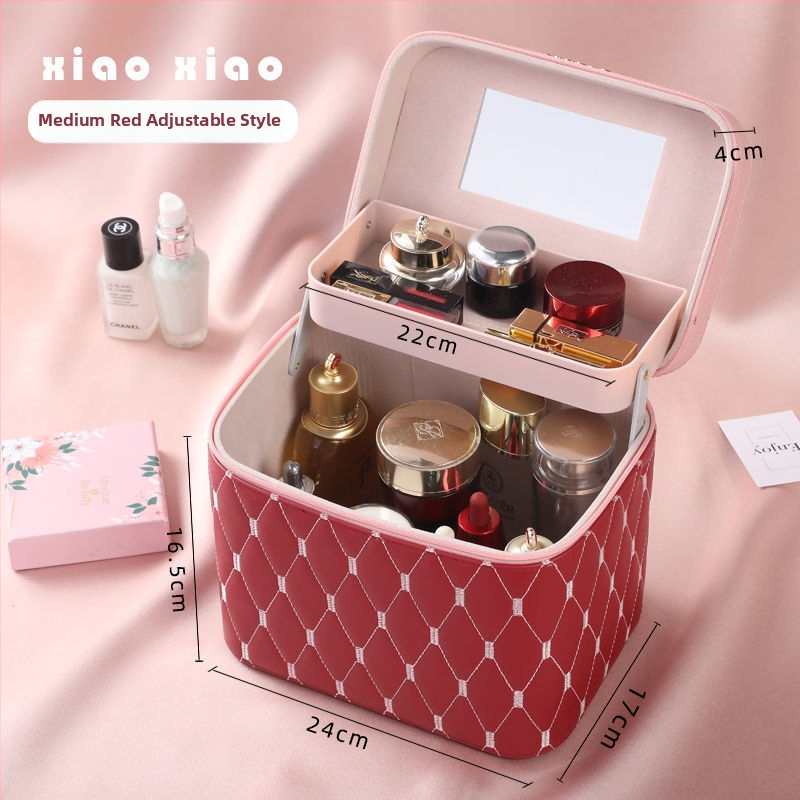 Prijenosna kućna kozmetička torbica s velikom kapacitetom i višefunkcionalni stolni organizator za njegu kože | PU materijal, univerzalni kotačići, zatvarač, vodootporan, proširivi prostor za pohranu