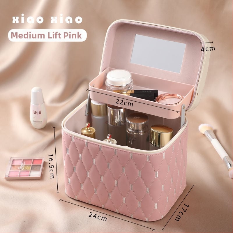 Prijenosna kućna kozmetička torbica s velikom kapacitetom i višefunkcionalni stolni organizator za njegu kože | PU materijal, univerzalni kotačići, zatvarač, vodootporan, proširivi prostor za pohranu