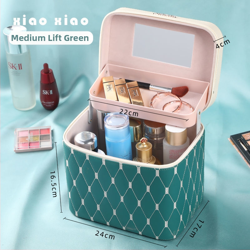 Prijenosna kućna kozmetička torbica s velikom kapacitetom i višefunkcionalni stolni organizator za njegu kože | PU materijal, univerzalni kotačići, zatvarač, vodootporan, proširivi prostor za pohranu