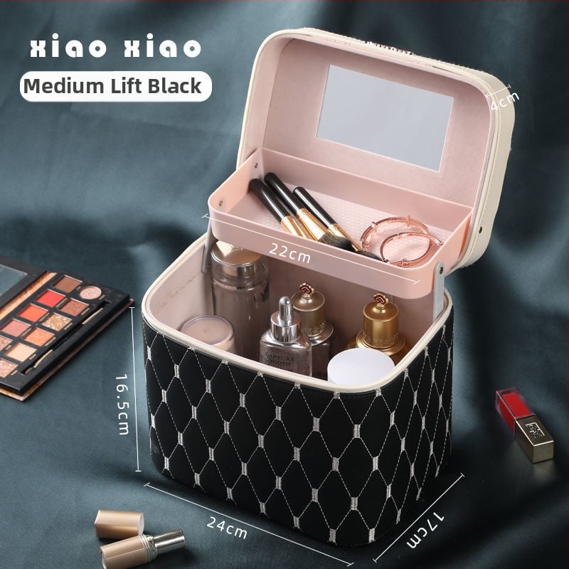 Prijenosna kućna kozmetička torbica s velikom kapacitetom i višefunkcionalni stolni organizator za njegu kože | PU materijal, univerzalni kotačići, zatvarač, vodootporan, proširivi prostor za pohranu