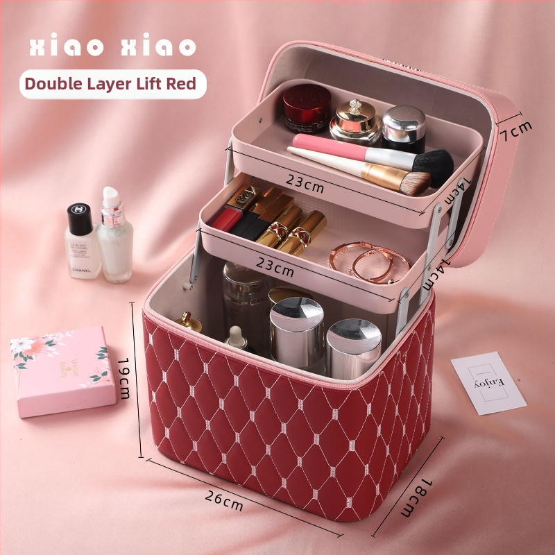 Prijenosna kućna kozmetička torbica s velikom kapacitetom i višefunkcionalni stolni organizator za njegu kože | PU materijal, univerzalni kotačići, zatvarač, vodootporan, proširivi prostor za pohranu