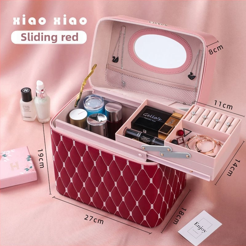 Prijenosna kućna kozmetička torbica s velikom kapacitetom i višefunkcionalni stolni organizator za njegu kože | PU materijal, univerzalni kotačići, zatvarač, vodootporan, proširivi prostor za pohranu