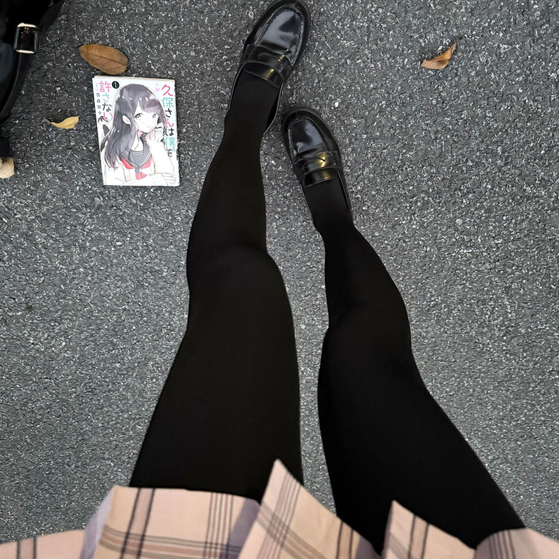 JK-stílusú bélelt harisnya fleece-béléssel, vastag téli harisnya nőknek (fleece-bélés, vastagság, téli meleg, JK-stílus, lábfejjel)