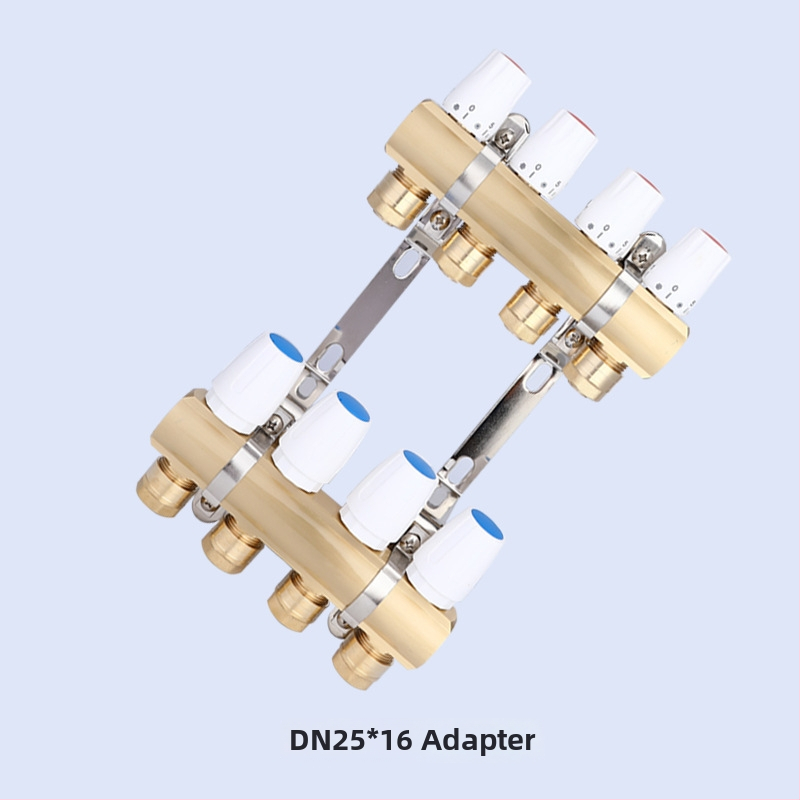 Geotermálny ručný intelligentný integrovaný meďový rozdeľovač vody DF8303 s manuálnym a elektrickým aktuátorom regulácie, závitové pripojenie, prevádzková teplota 5–90°C, hlavný DN25.