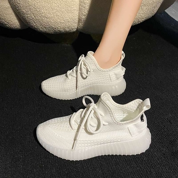 Γυναικεία casual παπούτσια για βόλτες: ελαφριά, διαπνέοντα, άνω μέρος από ελαστικό ύφασμα, μεσαίο ύψος, κορδόνια