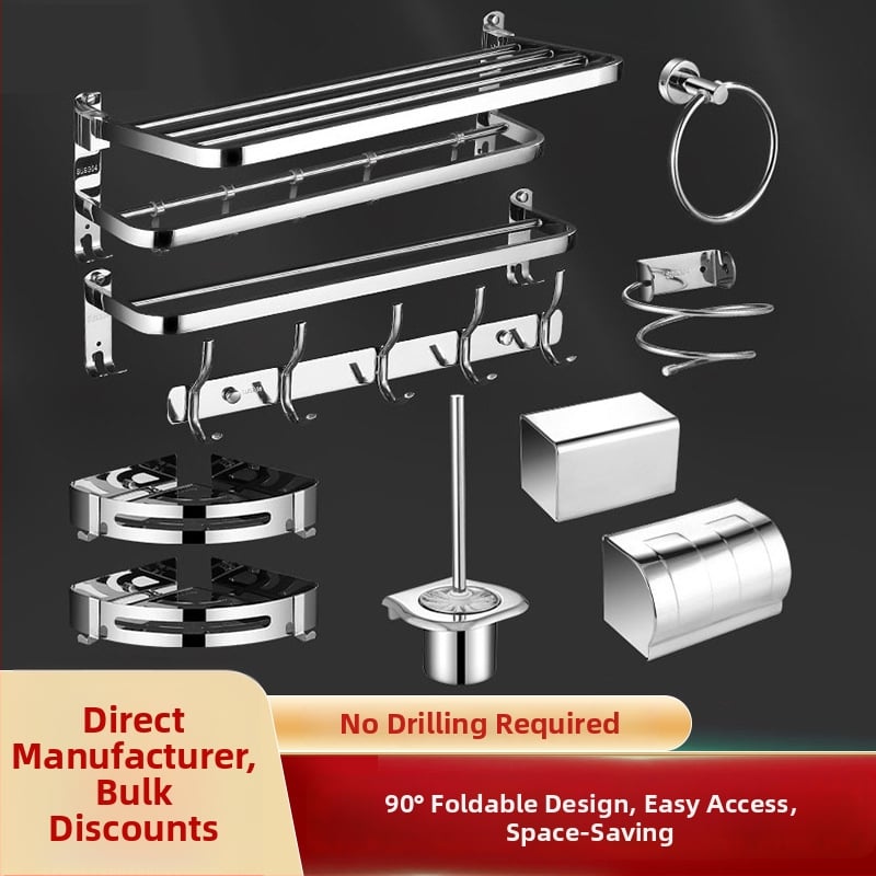 304 rozsdamentes acél törölközőtartó, polírozott felület, hat darabos készlet, modern minimalista fürdőszoba