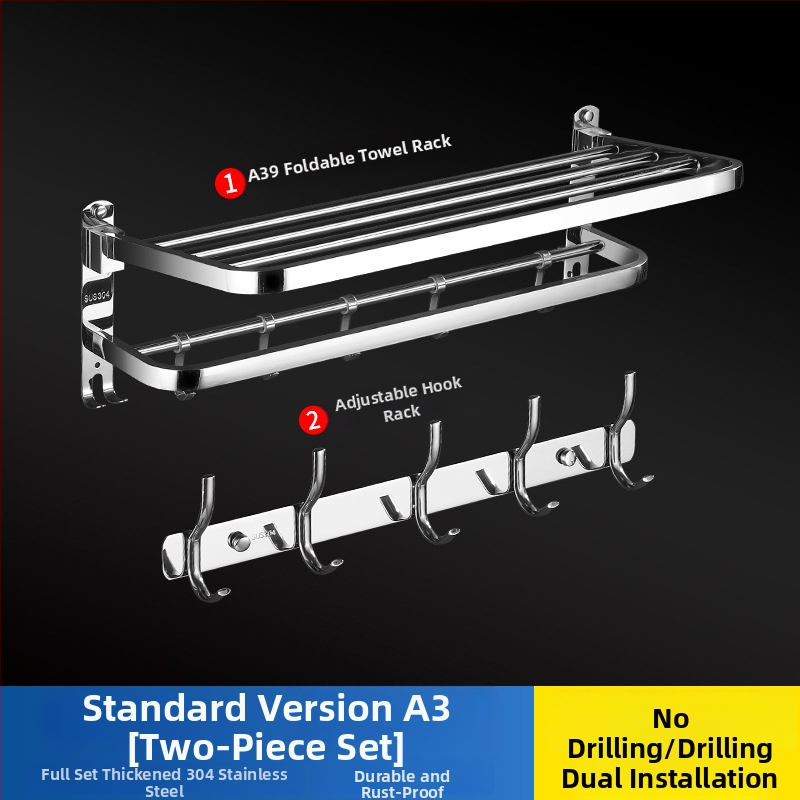 304 rozsdamentes acél törölközőtartó, polírozott felület, hat darabos készlet, modern minimalista fürdőszoba