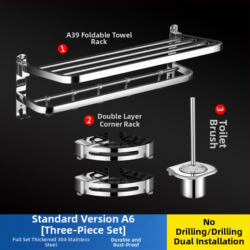 304 rozsdamentes acél törölközőtartó, polírozott felület, hat darabos készlet, modern minimalista fürdőszoba