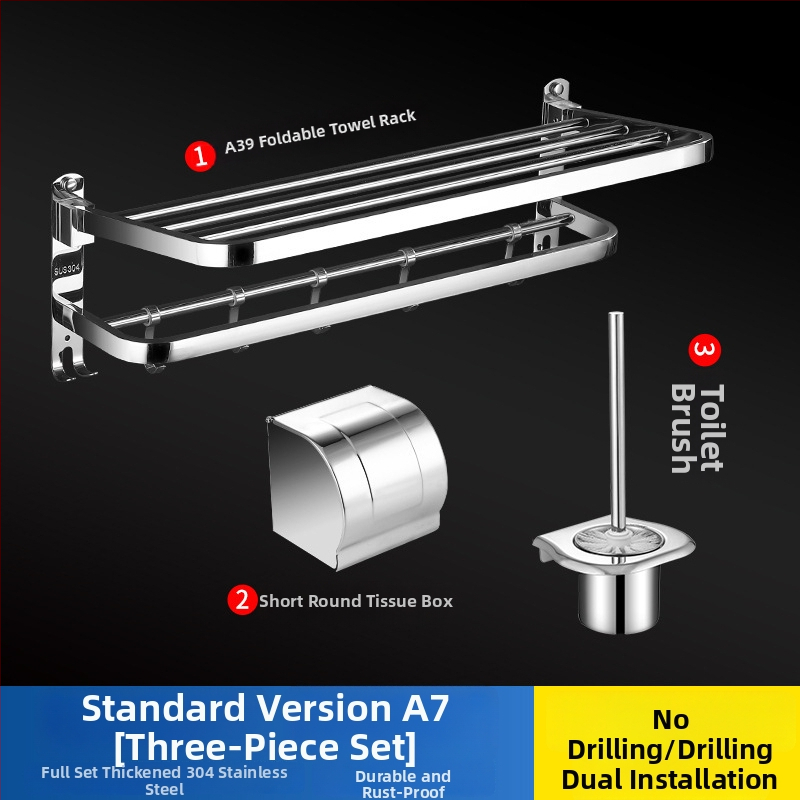 304 rozsdamentes acél törölközőtartó, polírozott felület, hat darabos készlet, modern minimalista fürdőszoba