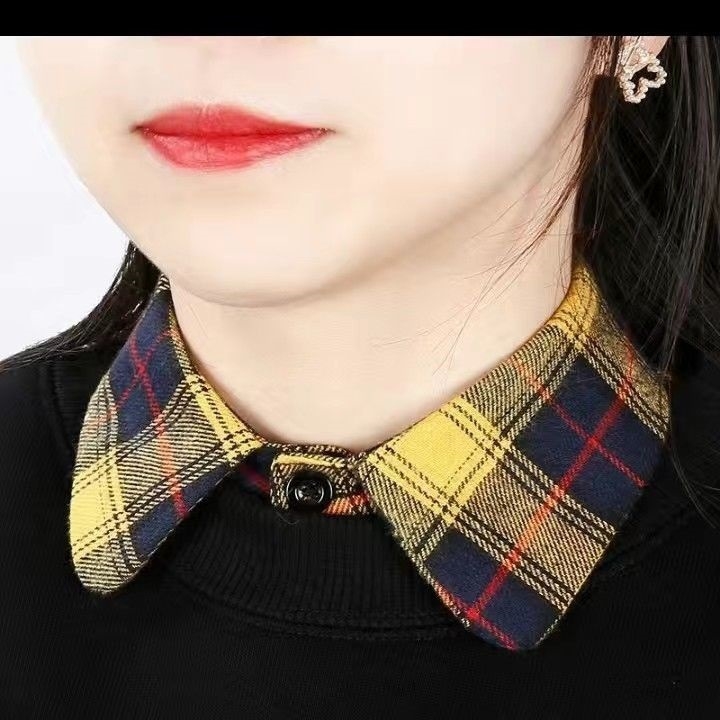 Női hamis gallér — pulóver-stílusú kockás gallér, multifunkcionális felső, hegyes gallér, pamut
