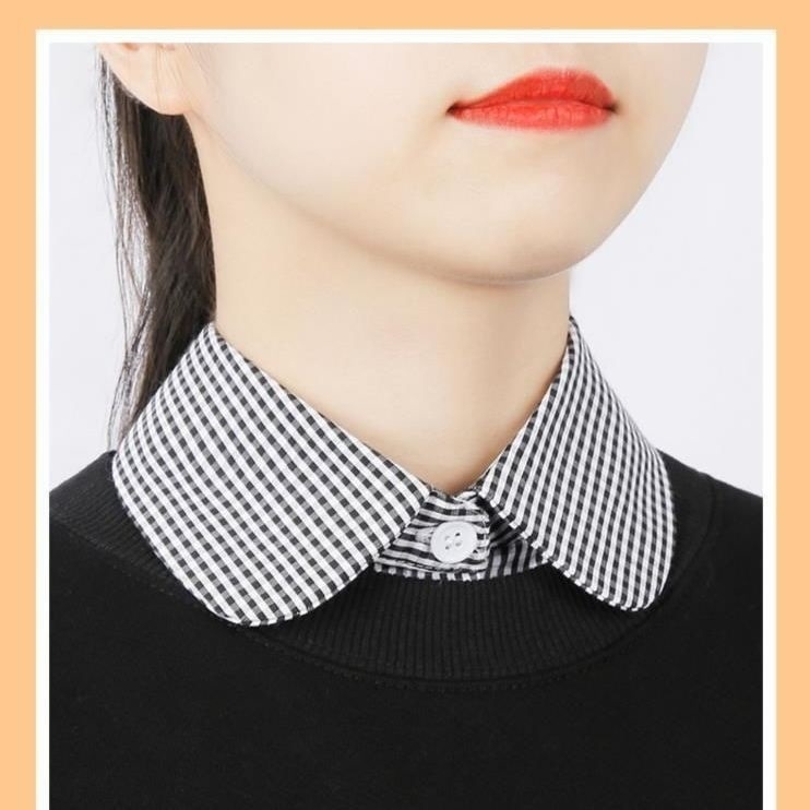 Női hamis gallér — pulóver-stílusú kockás gallér, multifunkcionális felső, hegyes gallér, pamut