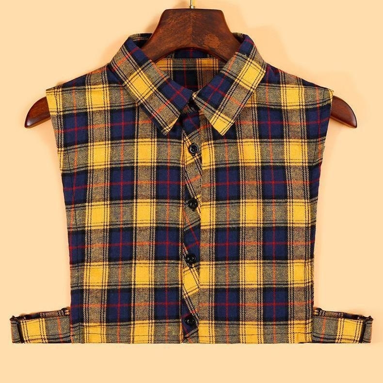 Női hamis gallér — pulóver-stílusú kockás gallér, multifunkcionális felső, hegyes gallér, pamut