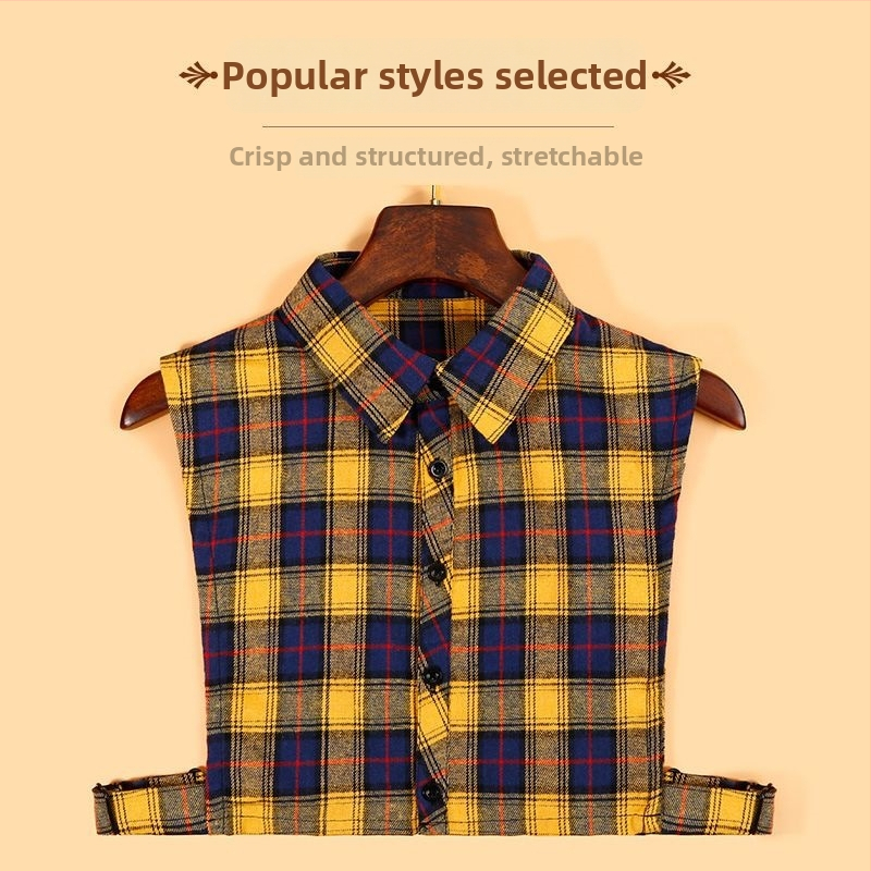 Dámsky falošný golier — pletený štýl s károvaným golierom, multifunkčný top, špičatý golier, bavlna