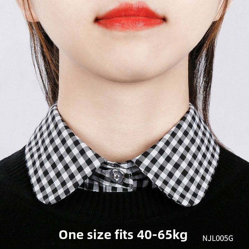 Női hamis gallér — pulóver-stílusú kockás gallér, multifunkcionális felső, hegyes gallér, pamut