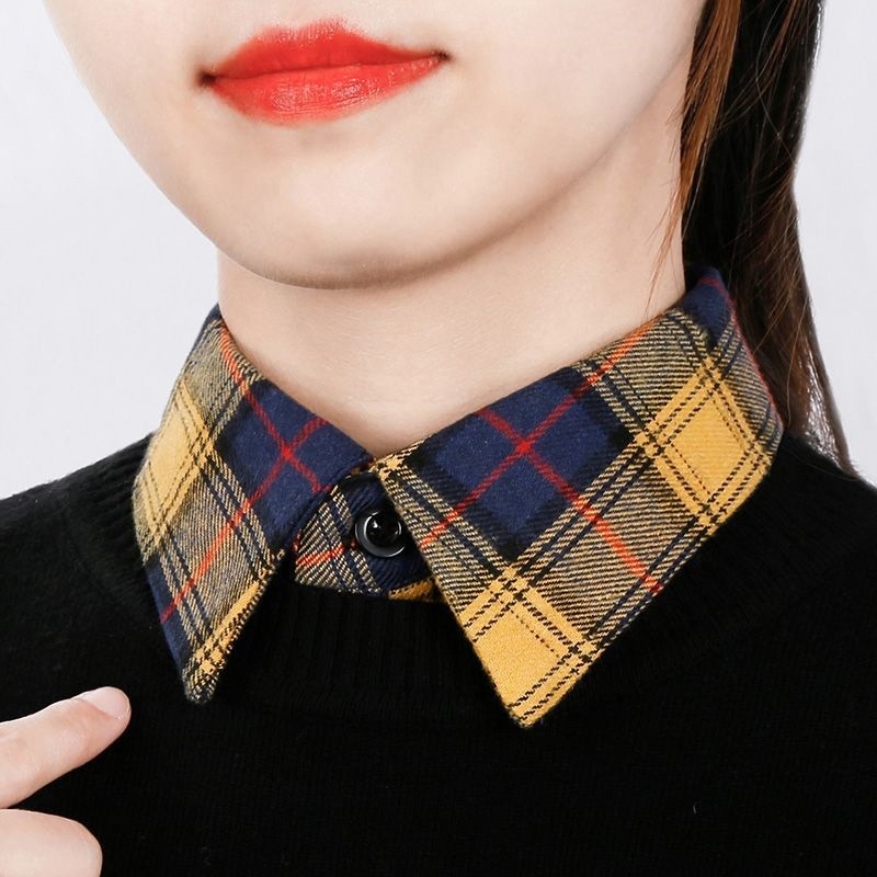 Női hamis gallér — pulóver-stílusú kockás gallér, multifunkcionális felső, hegyes gallér, pamut