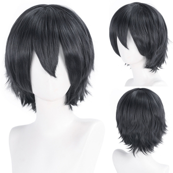 Περούκα - κοντό ίσιο μαλλί, διαμόρφωση προσώπου, αφράτη και πυκνή, υλικό μαλλιών: K silk/p silk