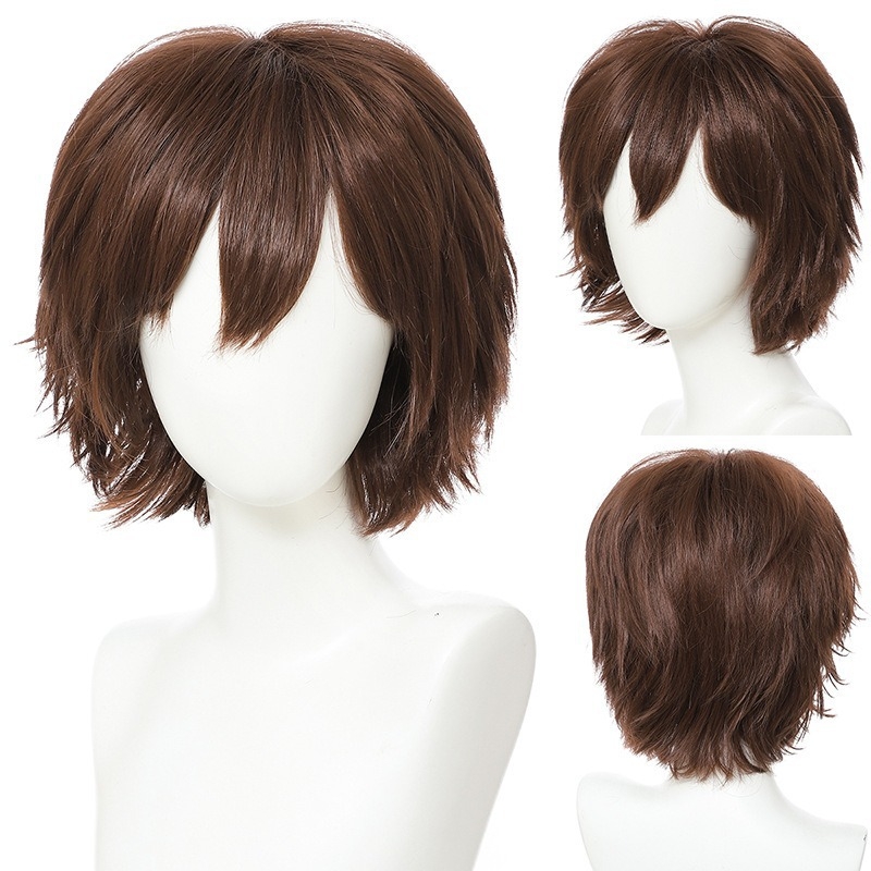 Περούκα - κοντό ίσιο μαλλί, διαμόρφωση προσώπου, αφράτη και πυκνή, υλικό μαλλιών: K silk/p silk