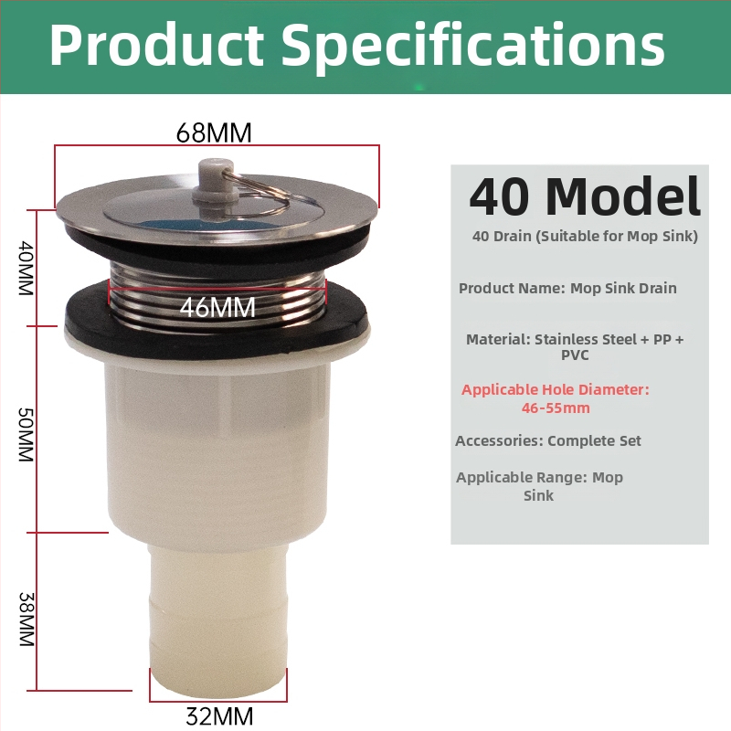 Univerzálny odtokový set pre mop drez a rôzne umývadlá, odtoková trubka typu P, CE certifikát, univerzálny súbor príslušenstva