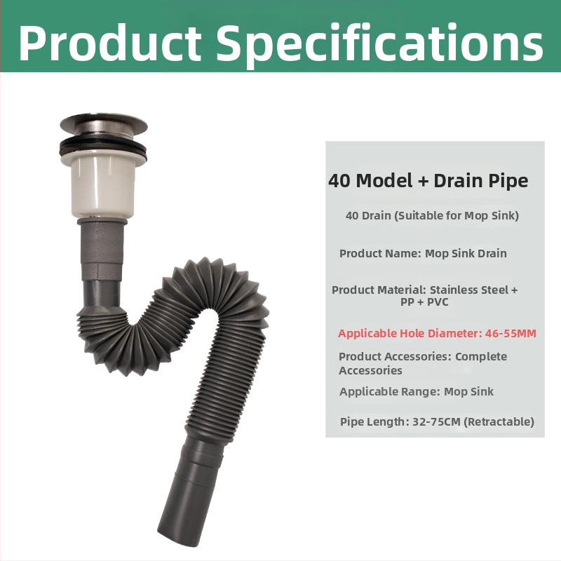 Univerzálny odtokový set pre mop drez a rôzne umývadlá, odtoková trubka typu P, CE certifikát, univerzálny súbor príslušenstva