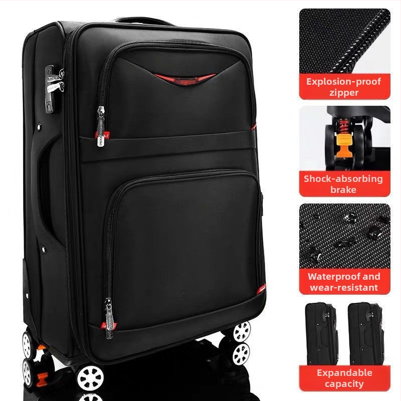 Veľkokapacitný kufor z Oxford textílie – Unisex, zapínanie na zips, univerzálne kolieska, zámok