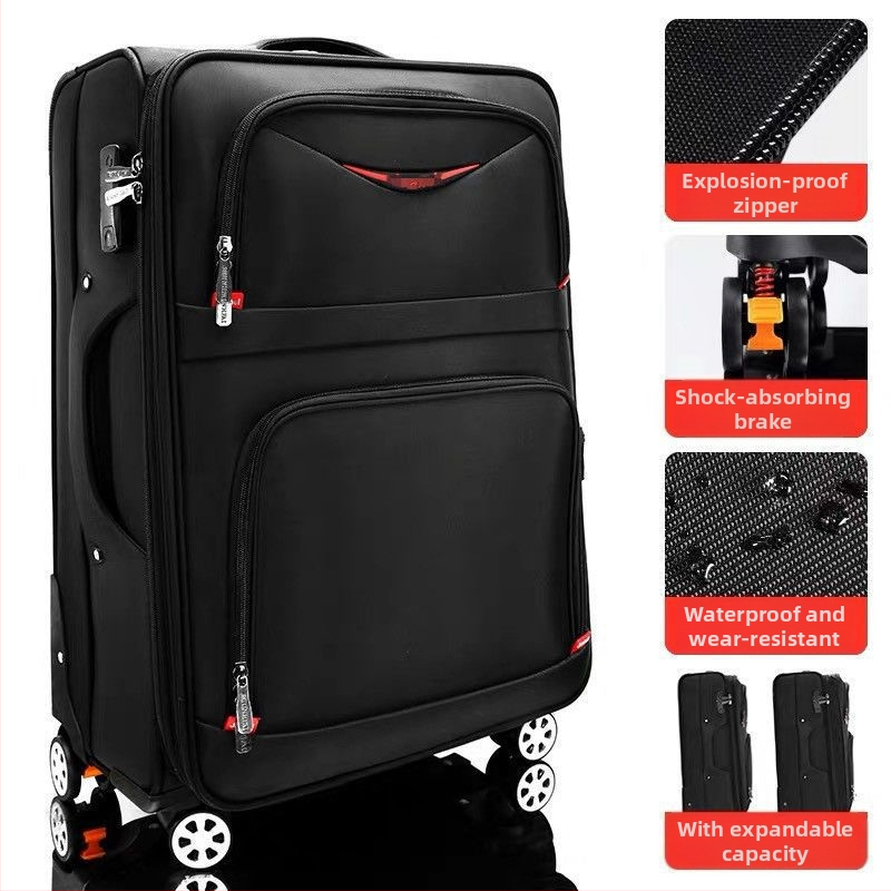 Veľkokapacitný kufor z Oxford textílie – Unisex, zapínanie na zips, univerzálne kolieska, zámok