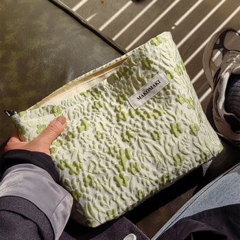 Vászon kozmetikai táska nőknek, hordozható, nagy kapacitású rendező a sminkhez és a higiéniai termékekhez, belső béléssel.