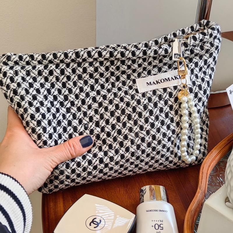 Vászon kozmetikai táska nőknek, hordozható, nagy kapacitású rendező a sminkhez és a higiéniai termékekhez, belső béléssel.