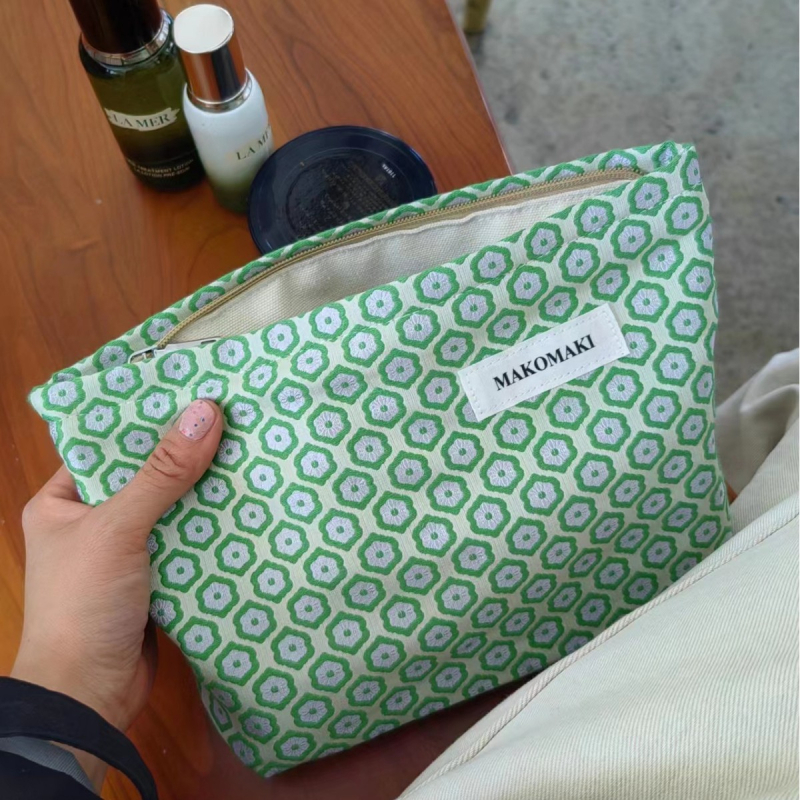 Vászon kozmetikai táska nőknek, hordozható, nagy kapacitású rendező a sminkhez és a higiéniai termékekhez, belső béléssel.