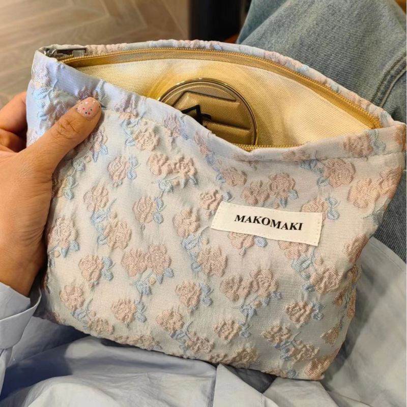 Vászon kozmetikai táska nőknek, hordozható, nagy kapacitású rendező a sminkhez és a higiéniai termékekhez, belső béléssel.