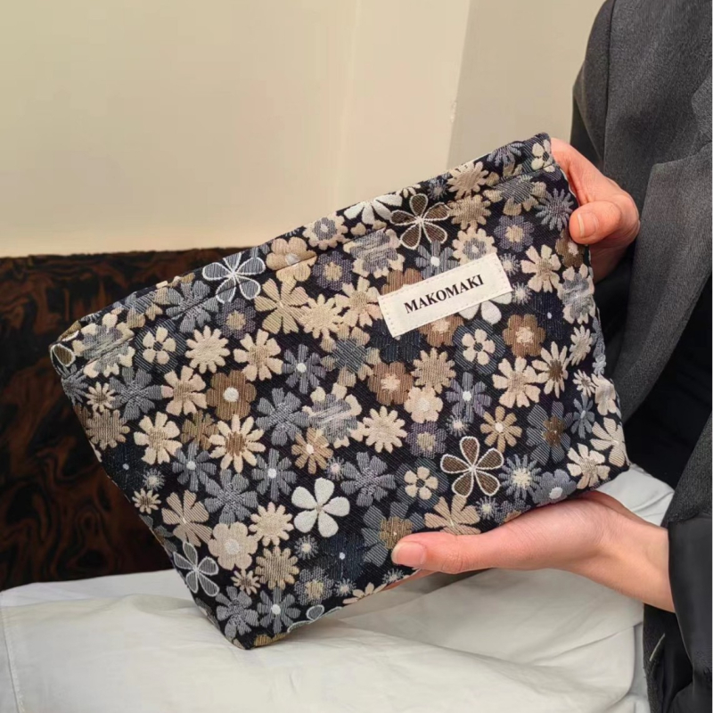 Vászon kozmetikai táska nőknek, hordozható, nagy kapacitású rendező a sminkhez és a higiéniai termékekhez, belső béléssel.