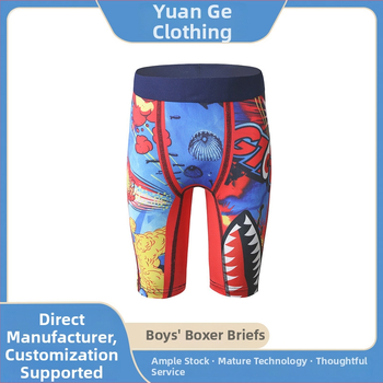 Boxeri pentru copii băieți din poliester, imprimeu cu rechin desen animat, talie medie, pentru copii 3-8 ani, sezon iarnă 2025, 90% poliester