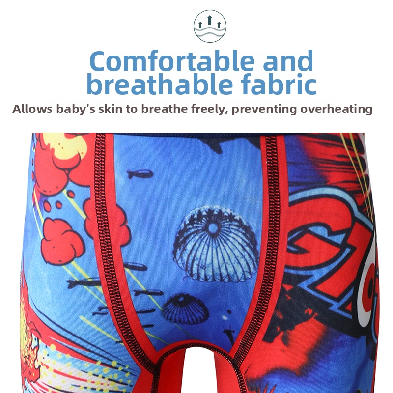 Chlapčenské boxerky z polyesteru s karikatúrnym motívom žraloka, stredný pás, pre deti 3-8 rokov, sezóna Zima 2025, 90% polyester