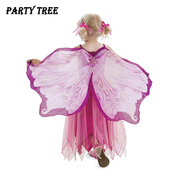Partytree Detský scénický kostým: plášť s krídlami motýľa, víla a anjela, neutrálne pohlavie, zmes chemických vlákien, leto 2022, vhodné pre deti do 17 rokov