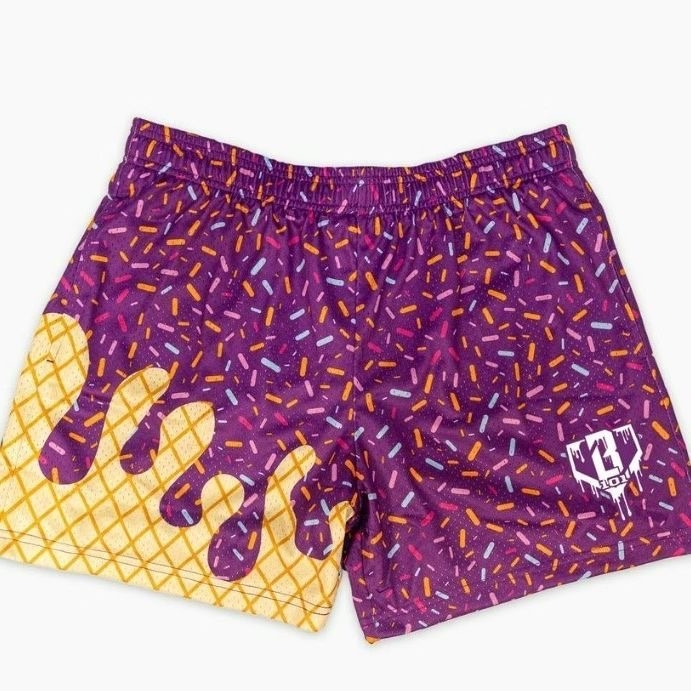 Τυπωμένα casual σορτς για το καλοκαίρι με μοτίβο παγωτό-βαφλά, πολύχρωμα, πολυεστέρας, μικροελαστικότητα, ίσια γραμμή