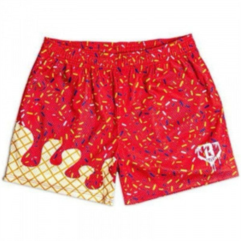 Τυπωμένα casual σορτς για το καλοκαίρι με μοτίβο παγωτό-βαφλά, πολύχρωμα, πολυεστέρας, μικροελαστικότητα, ίσια γραμμή