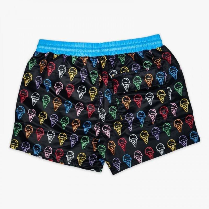 Τυπωμένα casual σορτς για το καλοκαίρι με μοτίβο παγωτό-βαφλά, πολύχρωμα, πολυεστέρας, μικροελαστικότητα, ίσια γραμμή