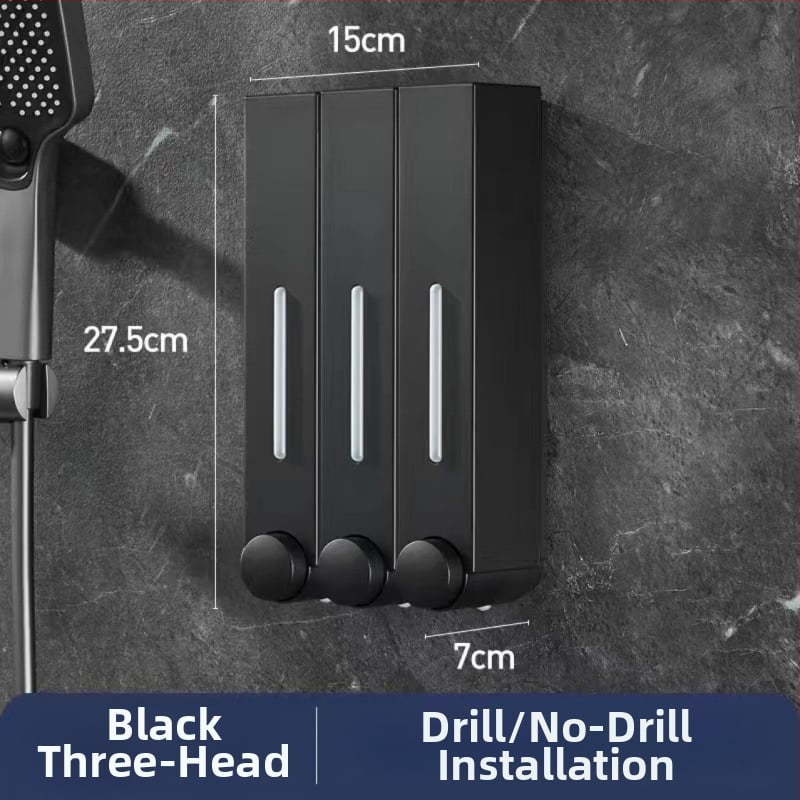 Стенно монтиран дозатор за сапун за хотелска баня - без пробиване, за шампоан и душ гел, ABS материал, инжекционно формован, ръчно натискане, стил модерен минимализъм