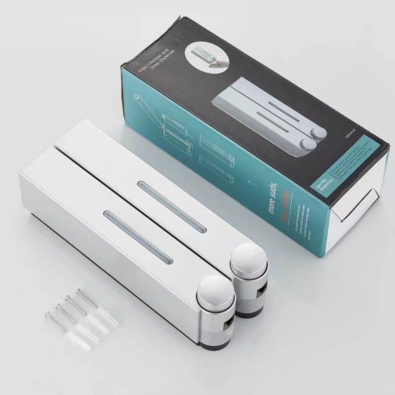 Стенно монтиран дозатор за сапун за хотелска баня - без пробиване, за шампоан и душ гел, ABS материал, инжекционно формован, ръчно натискане, стил модерен минимализъм