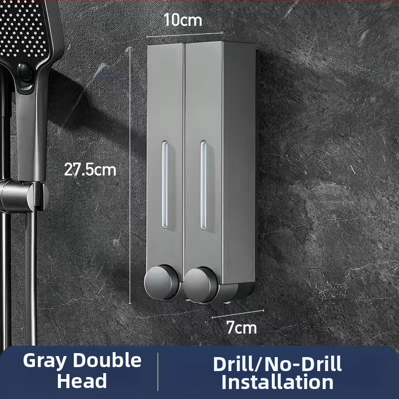 Стенно монтиран дозатор за сапун за хотелска баня - без пробиване, за шампоан и душ гел, ABS материал, инжекционно формован, ръчно натискане, стил модерен минимализъм