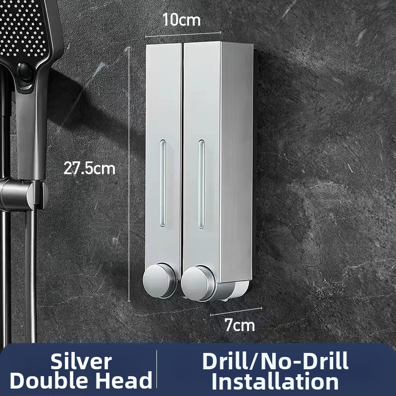 Стенно монтиран дозатор за сапун за хотелска баня - без пробиване, за шампоан и душ гел, ABS материал, инжекционно формован, ръчно натискане, стил модерен минимализъм