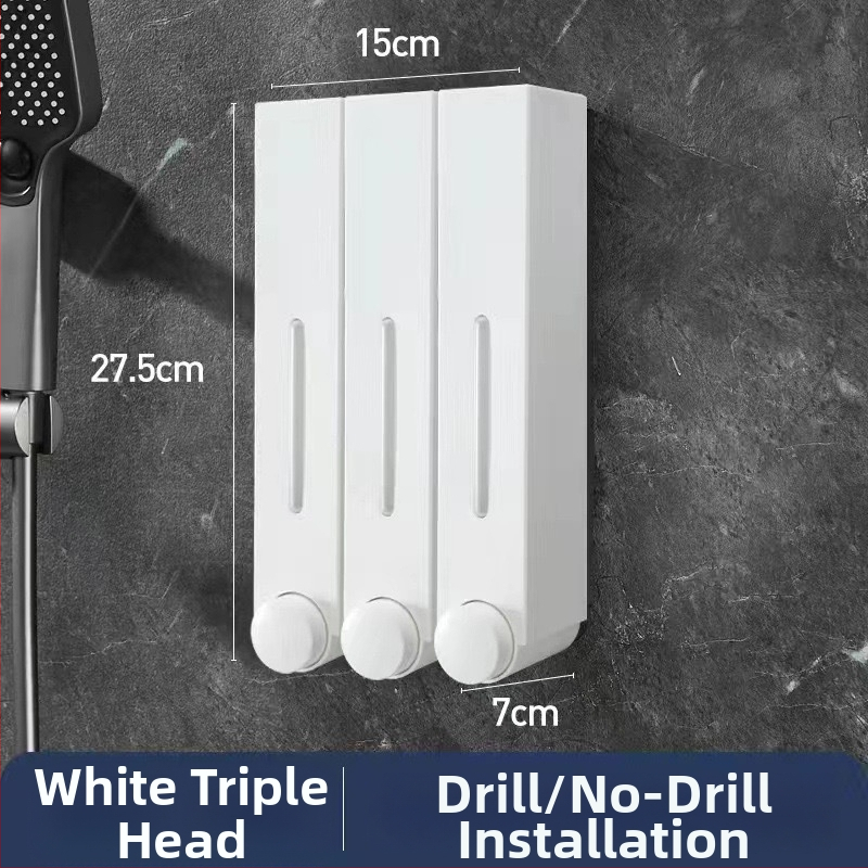 Стенно монтиран дозатор за сапун за хотелска баня - без пробиване, за шампоан и душ гел, ABS материал, инжекционно формован, ръчно натискане, стил модерен минимализъм