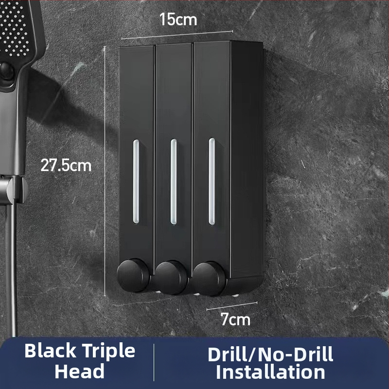 Стенно монтиран дозатор за сапун за хотелска баня - без пробиване, за шампоан и душ гел, ABS материал, инжекционно формован, ръчно натискане, стил модерен минимализъм