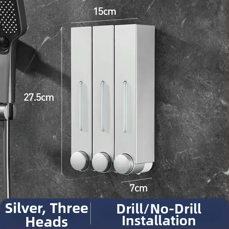 Стенно монтиран дозатор за сапун за хотелска баня - без пробиване, за шампоан и душ гел, ABS материал, инжекционно формован, ръчно натискане, стил модерен минимализъм