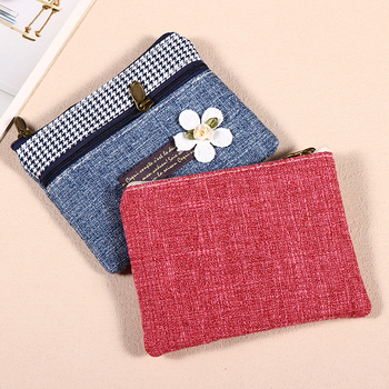 Portofel de monede din pânză cu fermoar dublu, pentru femei, cu buzunar pentru carduri și spațiu de depozitare, formă pătrată (Stil: urban simplu; Material: pânză; Formă: pătrată orizontală; Închidere: fermoar; Structură interioară: buzunar tip sandwich)