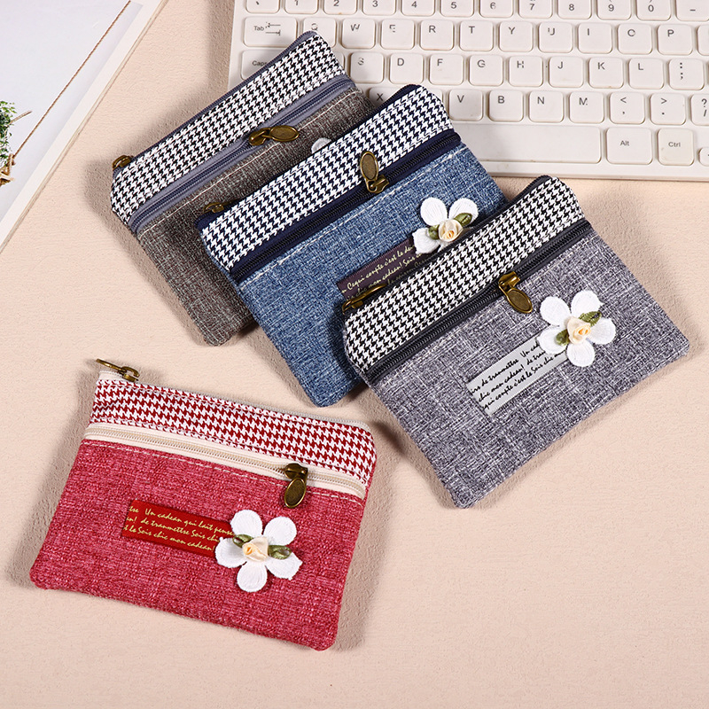 Portofel de monede din pânză cu fermoar dublu, pentru femei, cu buzunar pentru carduri și spațiu de depozitare, formă pătrată (Stil: urban simplu; Material: pânză; Formă: pătrată orizontală; Închidere: fermoar; Structură interioară: buzunar tip sandwich)