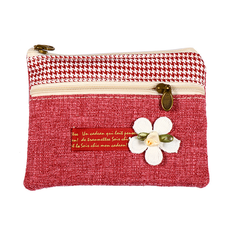 Portofel de monede din pânză cu fermoar dublu, pentru femei, cu buzunar pentru carduri și spațiu de depozitare, formă pătrată (Stil: urban simplu; Material: pânză; Formă: pătrată orizontală; Închidere: fermoar; Structură interioară: buzunar tip sandwich)