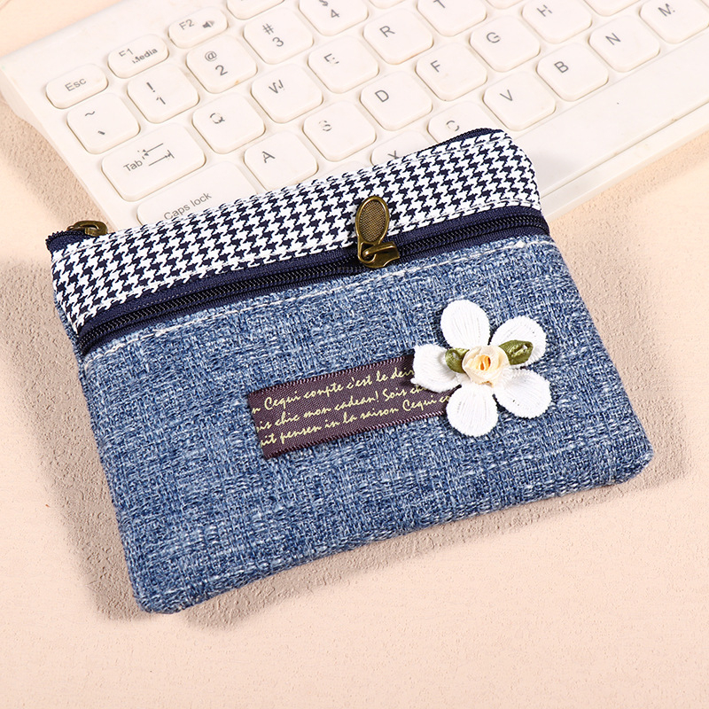 Portofel de monede din pânză cu fermoar dublu, pentru femei, cu buzunar pentru carduri și spațiu de depozitare, formă pătrată (Stil: urban simplu; Material: pânză; Formă: pătrată orizontală; Închidere: fermoar; Structură interioară: buzunar tip sandwich)