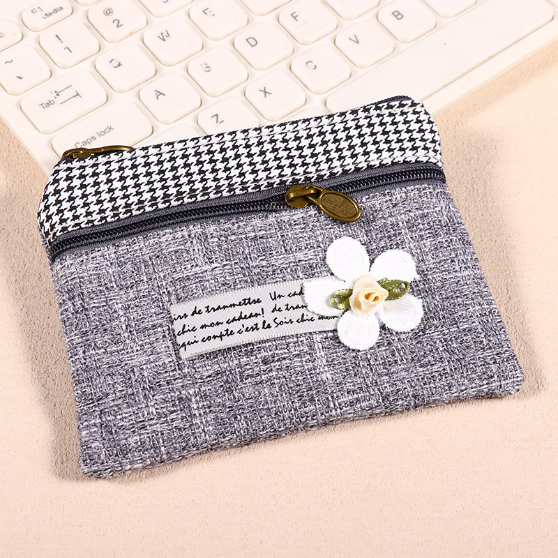 Portofel de monede din pânză cu fermoar dublu, pentru femei, cu buzunar pentru carduri și spațiu de depozitare, formă pătrată (Stil: urban simplu; Material: pânză; Formă: pătrată orizontală; Închidere: fermoar; Structură interioară: buzunar tip sandwich)