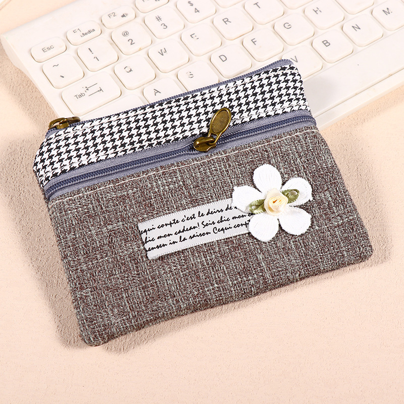 Portofel de monede din pânză cu fermoar dublu, pentru femei, cu buzunar pentru carduri și spațiu de depozitare, formă pătrată (Stil: urban simplu; Material: pânză; Formă: pătrată orizontală; Închidere: fermoar; Structură interioară: buzunar tip sandwich)